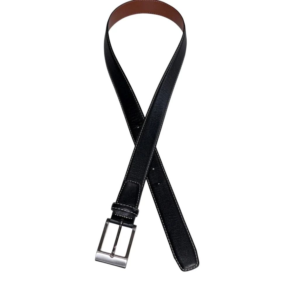 Johnston & Murphy Belt Mens Leather Classic Excellent Stitching 34 Black